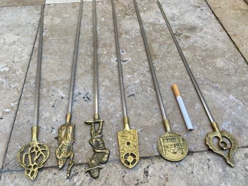 vintage stainless steel bbq kebab skewers Zodiac turkish people brass set of 6 turkey