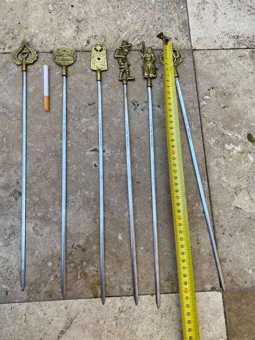 vintage stainless steel bbq kebab skewers Zodiac turkish people brass set of 6 turkey
