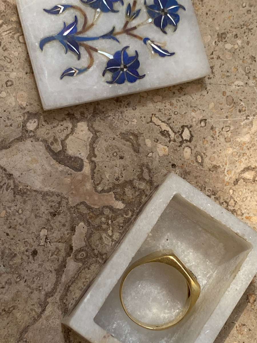 Vintage marble inlay inlaid  trinket box semi precious stone