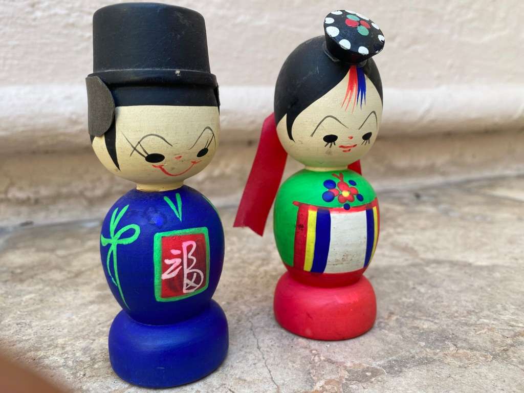 Korean Kokeshi wedding dolls , hand painted bride and groom