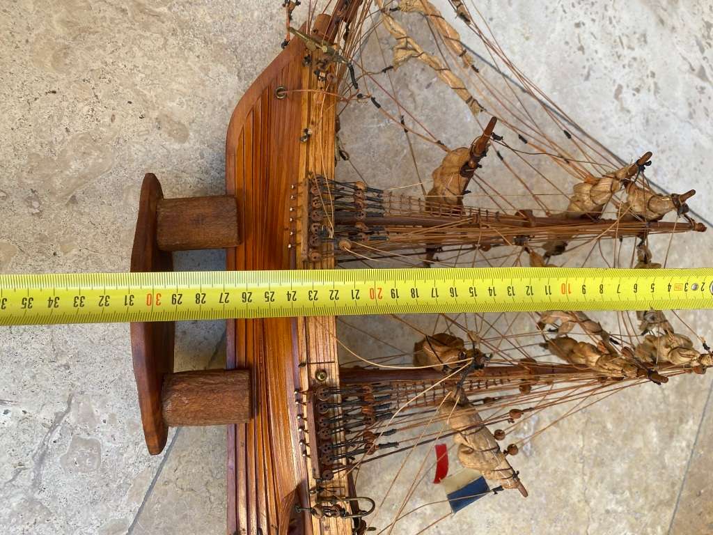 Antique vintage  French sailing boat model boat 3 mast hand made