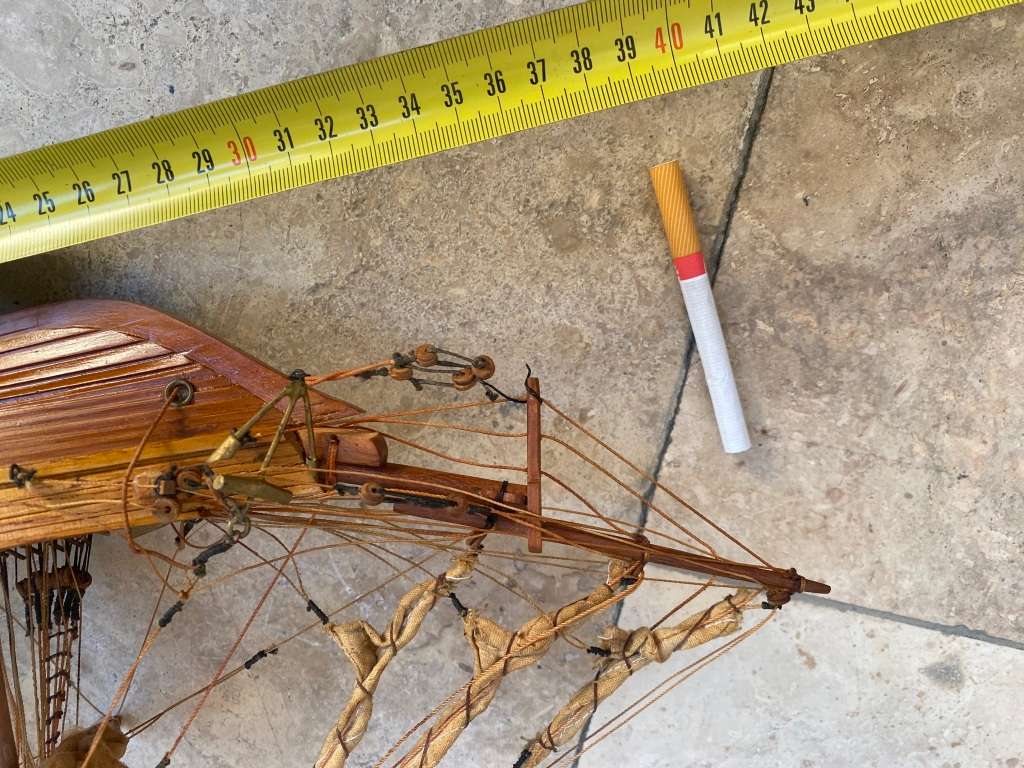 Antique vintage  French sailing boat model boat 3 mast hand made