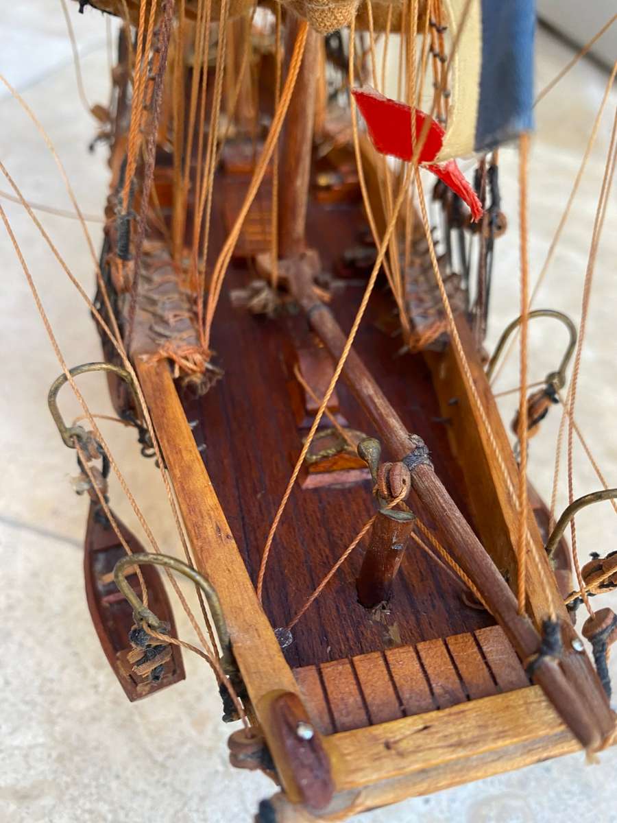 Antique vintage  French sailing boat model boat 3 mast hand made