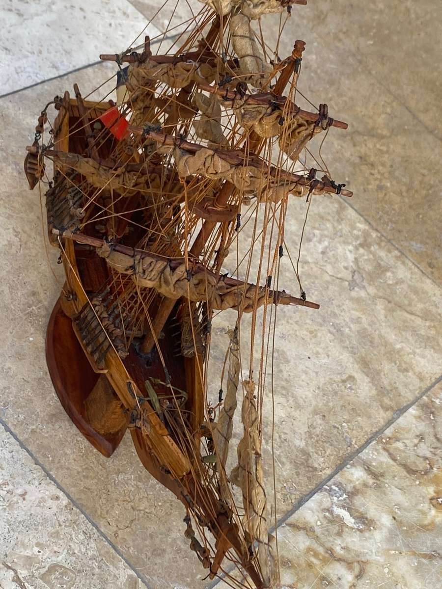 Antique vintage  French sailing boat model boat 3 mast hand made