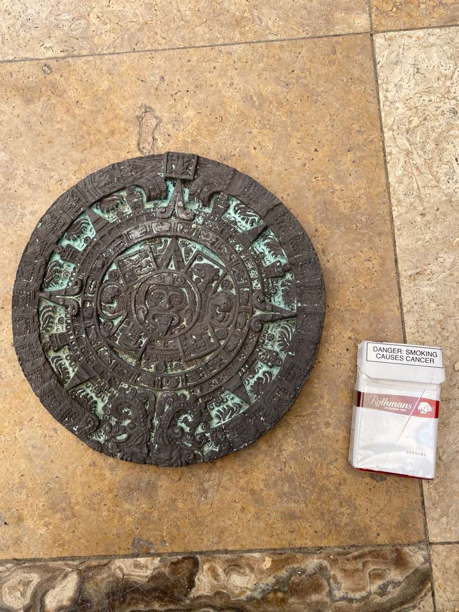 Vintage aztec terracotta Mayan calendar wall plaque