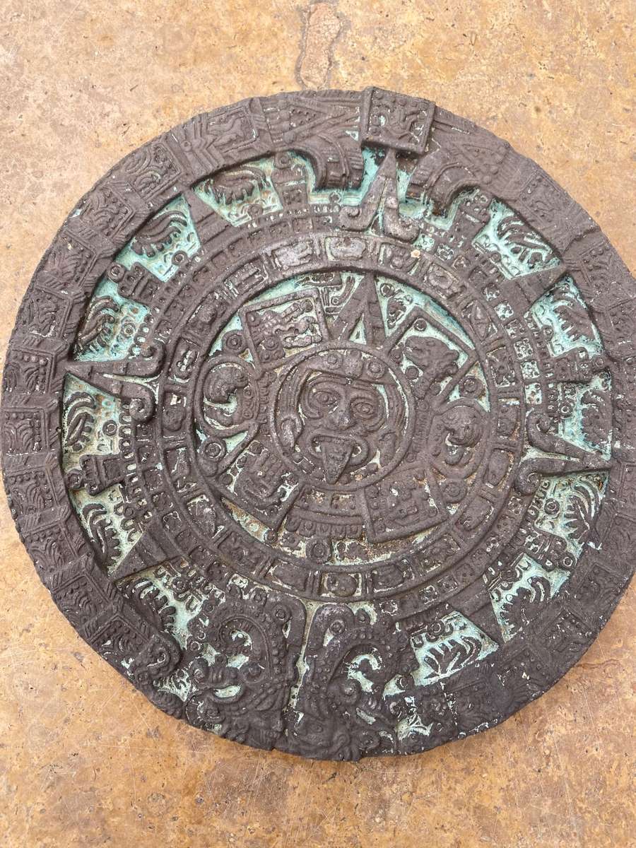 Vintage aztec terracotta Mayan calendar wall plaque