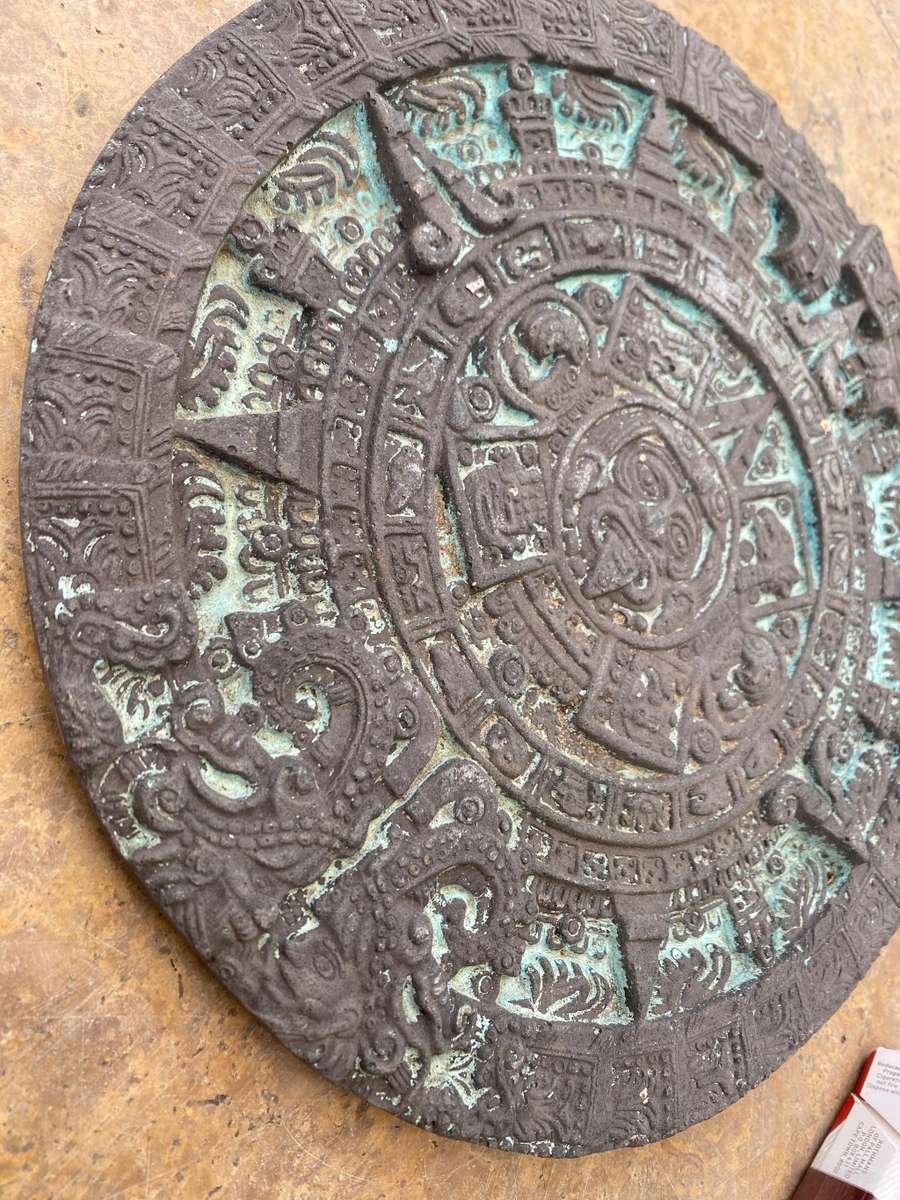 Vintage aztec terracotta Mayan calendar wall plaque