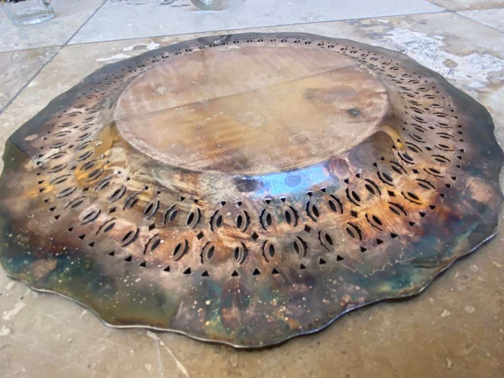 Vintage B M Mounts  small ornate drinks tray primrose plate on copper numbered