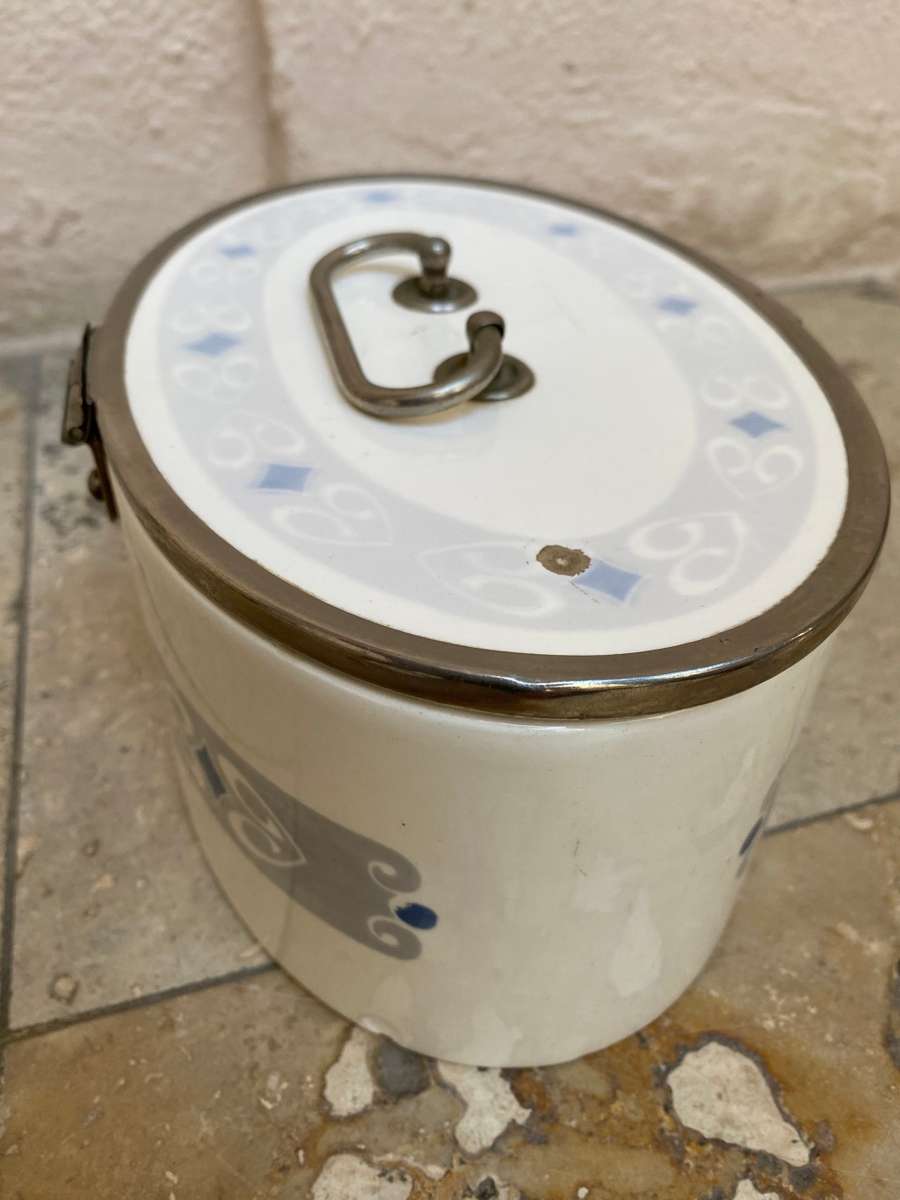 Antique art nouveau  cookie box art decor L210 ceramic blue lidded biscuit box WMF