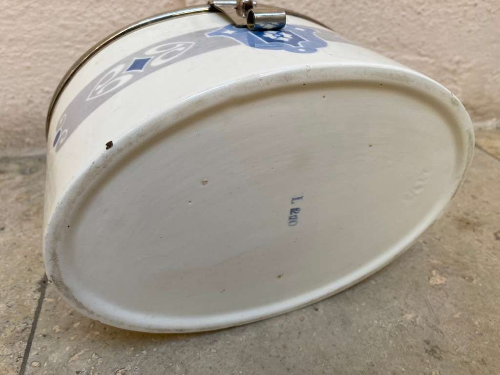 Antique art nouveau  cookie box art decor L210 ceramic blue lidded biscuit box WMF