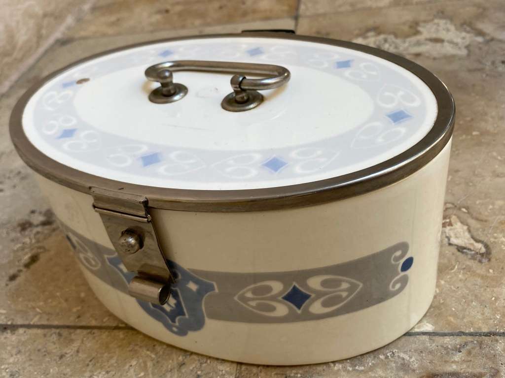 Antique art nouveau  cookie box art decor L210 ceramic blue lidded biscuit box WMF