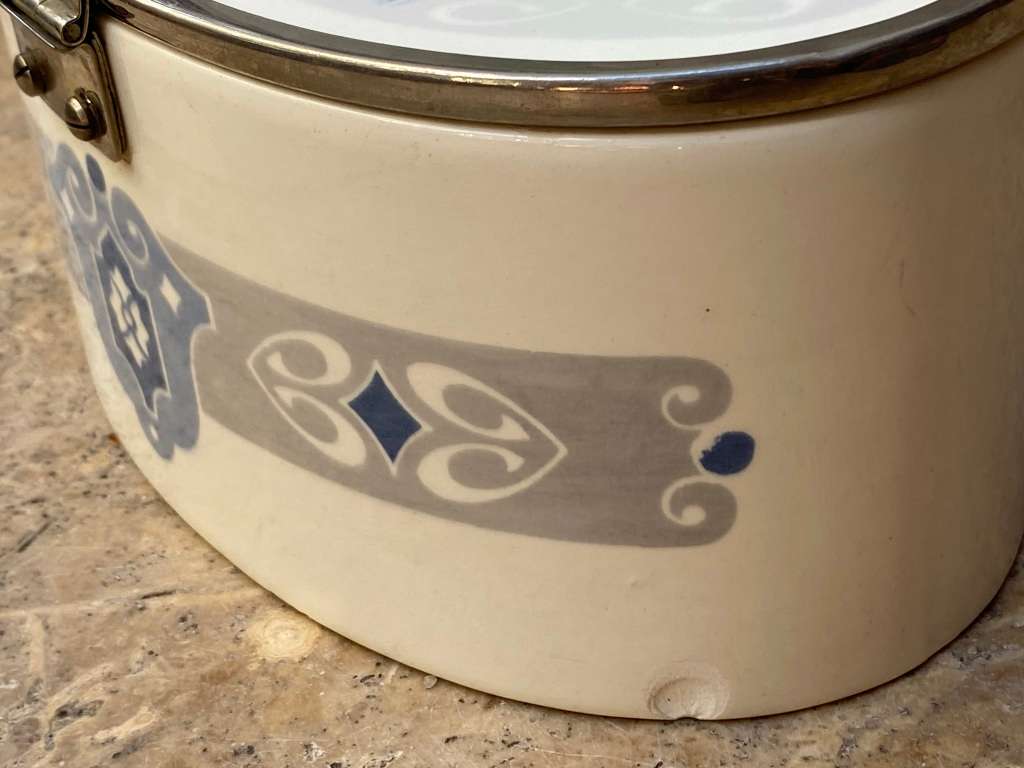 Antique art nouveau  cookie box art decor L210 ceramic blue lidded biscuit box WMF