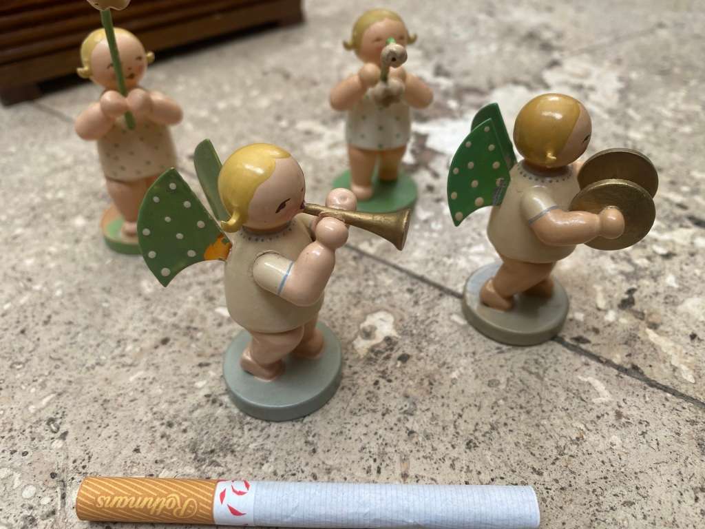 Vintage Wendt & Kuhn erzgebirge Christmas wooden angel lot of 4 in wood box