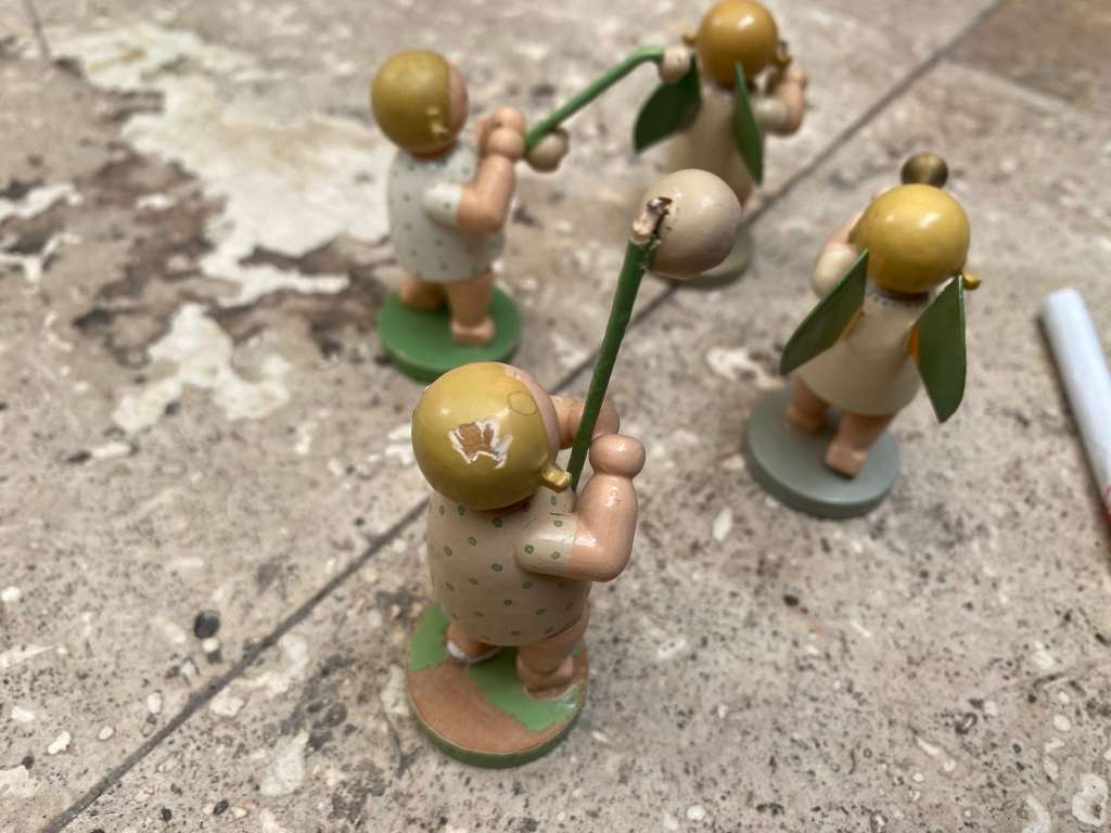 Vintage Wendt & Kuhn erzgebirge Christmas wooden angel lot of 4 in wood box