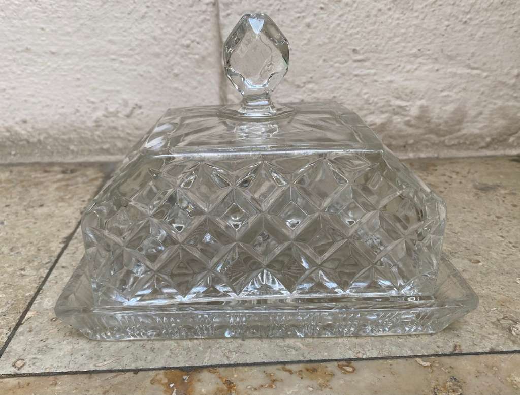 Vintage Crystal butter dish tray and lid