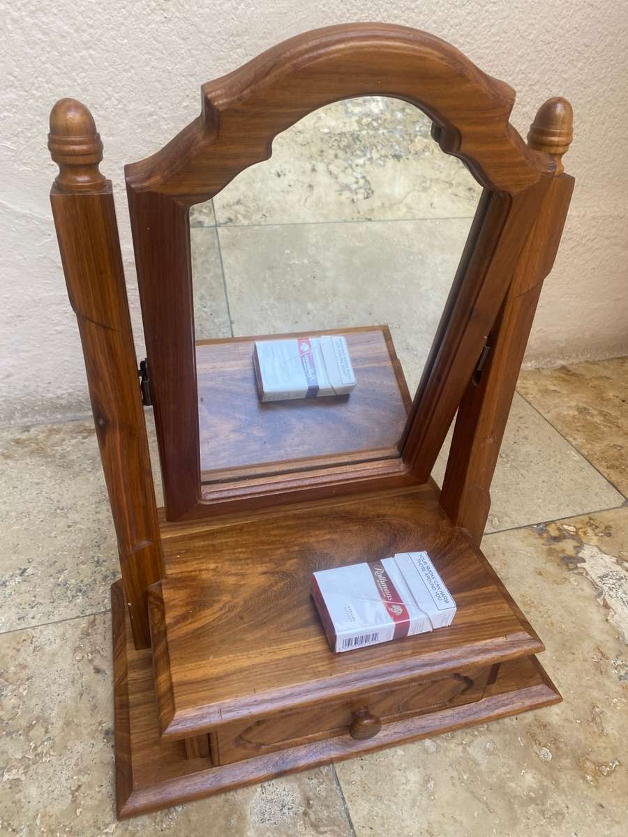 Fine wood table top vanity dresser with flip mirror and drawer