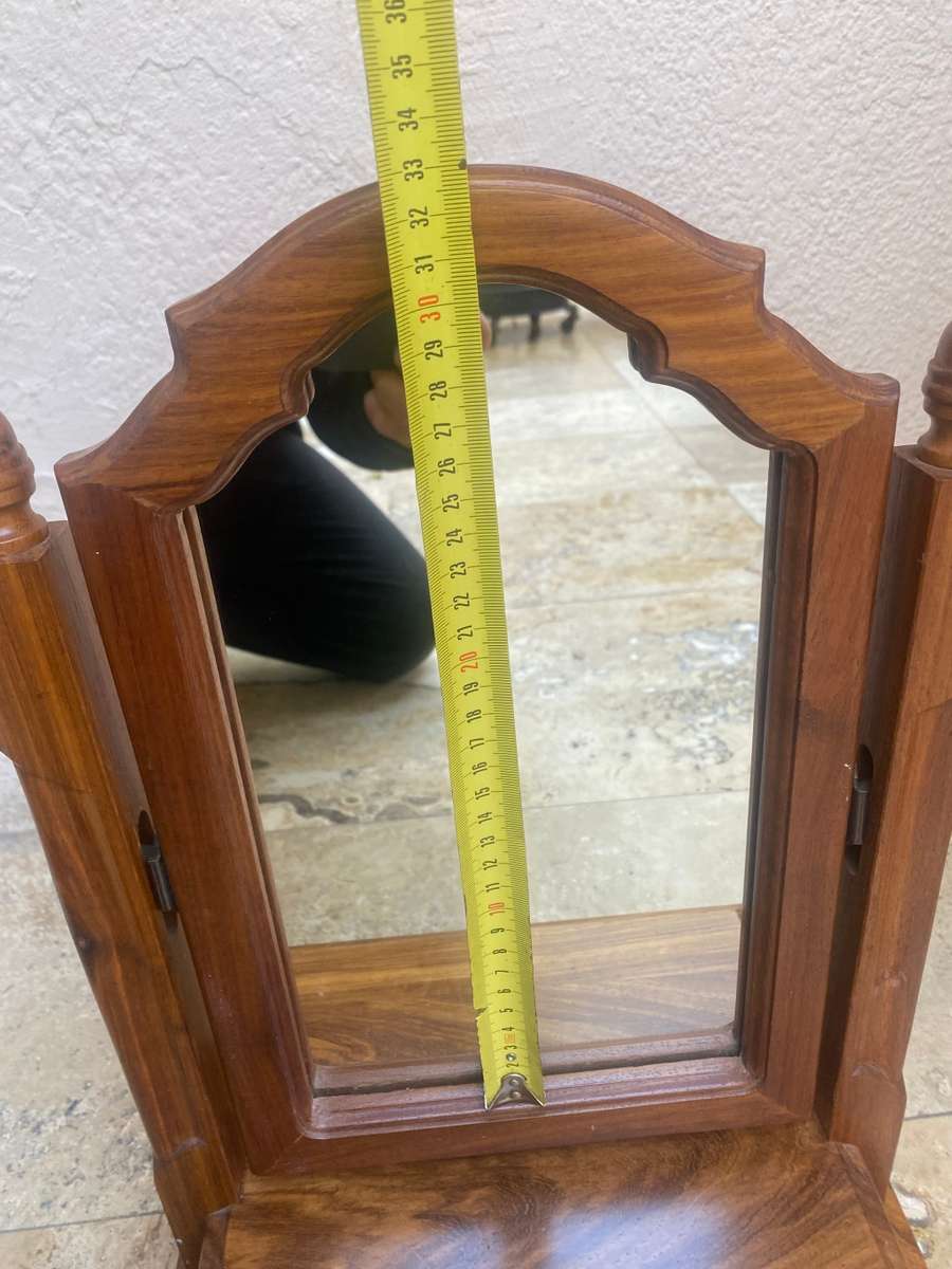 Fine wood table top vanity dresser with flip mirror and drawer