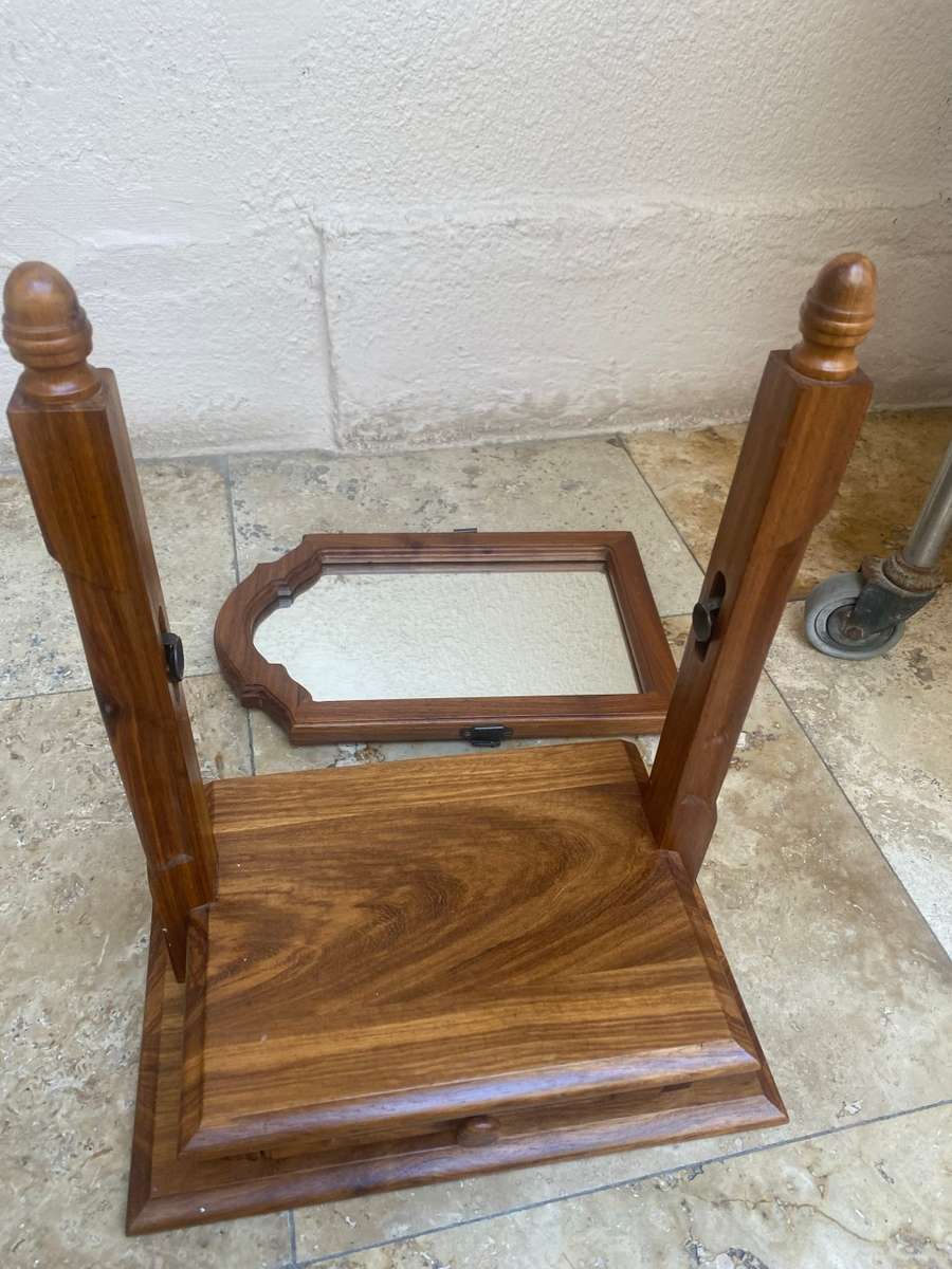 Fine wood table top vanity dresser with flip mirror and drawer