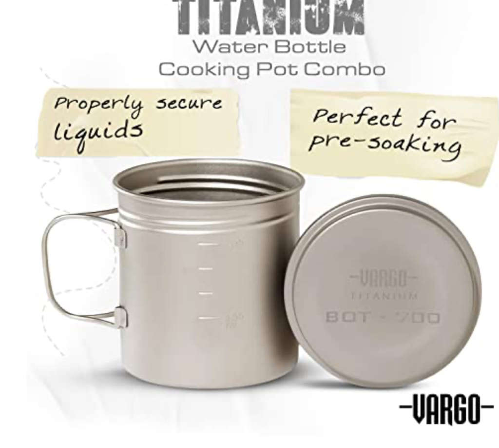 Vargo BOT - 700  Titanium Pot , Water Bottle Foldable Handles Watertight Lid , insulation