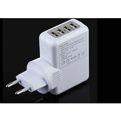 Universal 4 Port USB Wall Socket Power Adapter / Charger - Up to 10W USB Charger - White