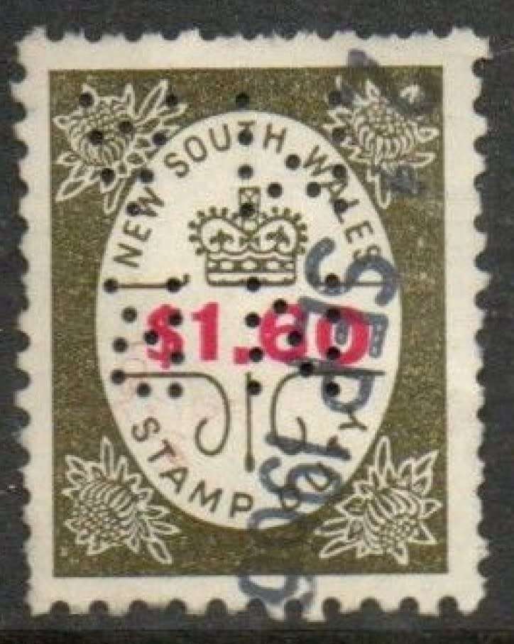 Australia, New South Wales, Stamp Duty, 1966, $1.60, perfined NR / MA, used