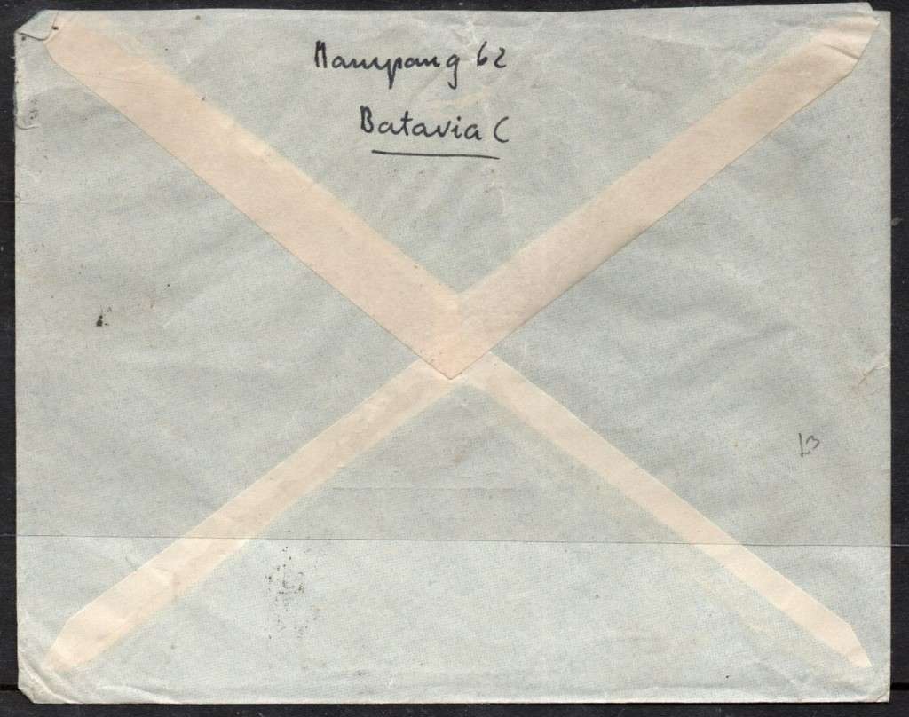 Netherlands Indies, air mail envelope,2 colour franking, 11c, BATAVIA 13. 1. 49, cds > Switzerland