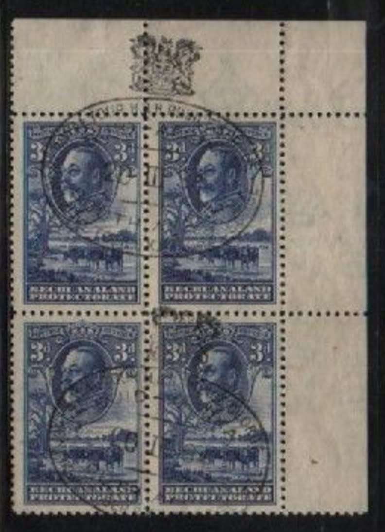 Bechuanaland, GVR, 1931, 3d, NE corner block ROYAL TOUR PRINCE GEORGE 20 III 34 cancellation