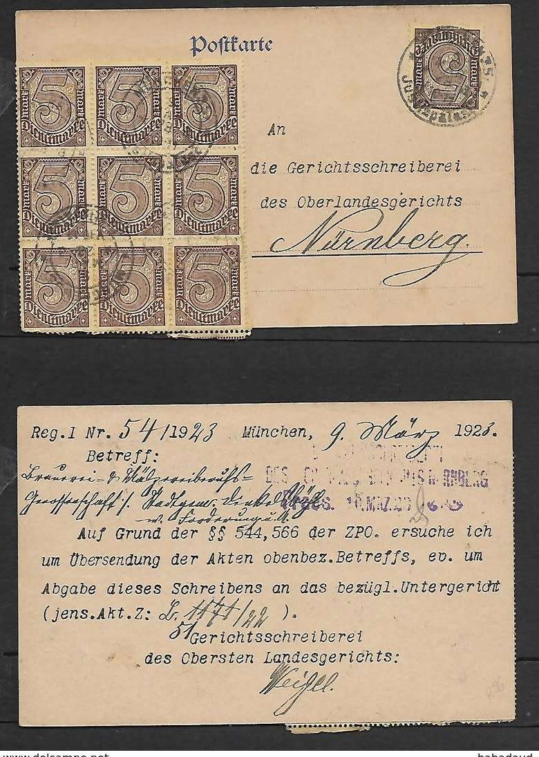 Germany Post Card franked Mk50 used MUNCHEN 9 MAR 23 > Nurnberg