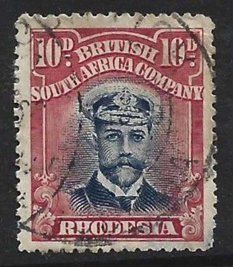 Rhodesia / B.S.A.Co. 1913 Admiral, 10d black & red, Die II perf 15, used