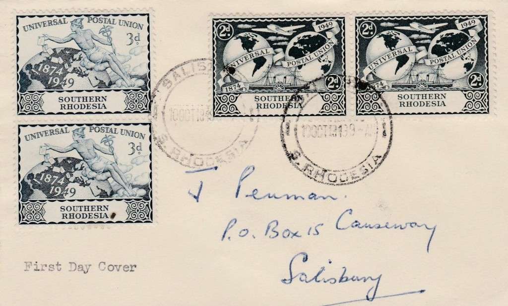 Rhodesia, First Day Cover, Universal Postal Unoin, SALISBURY 10 OCT 1949