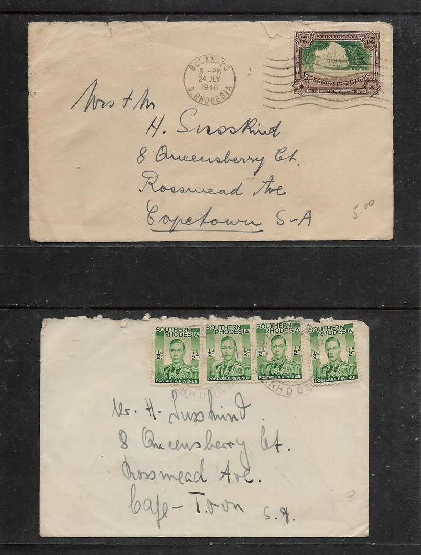 Rhodesia, 1940s, 2 covers, 2d > South Africa
