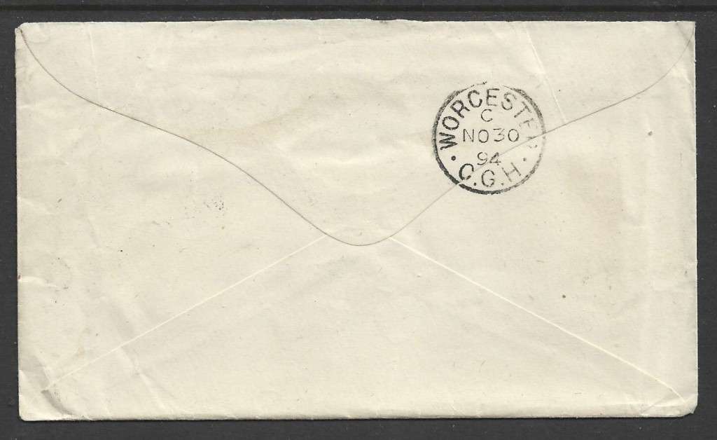 Cape of Good Hope MERCER SKAUGEN chandlers receipt 1d revenue, cover 1d G.P.O. CAPE TOWN NO 94 > W