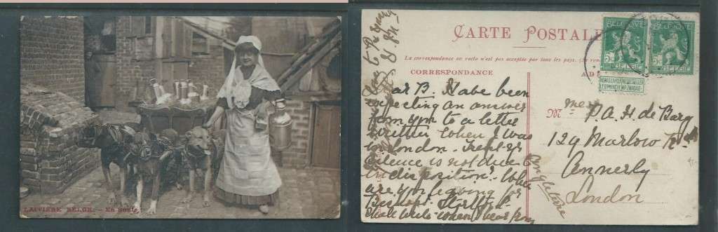 Belgium, Dairy Maid with dog cart - laitiere belge En route - used 10c, ZOUTE > London