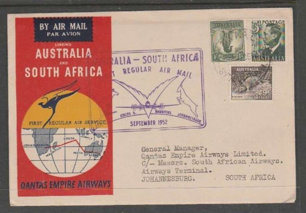 Australia, Qantas 1st flight to S.Africa, September 1952, JOHANNESBURG 4 IX 52 arrival