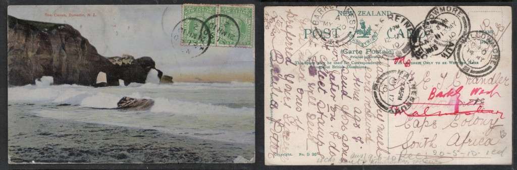 N  Z PPC 1d KELSO 21 MR 10> WILLOWMORE, ???, GRAAF REINET transit, redir MALMESBRY & BARKLEY WEST