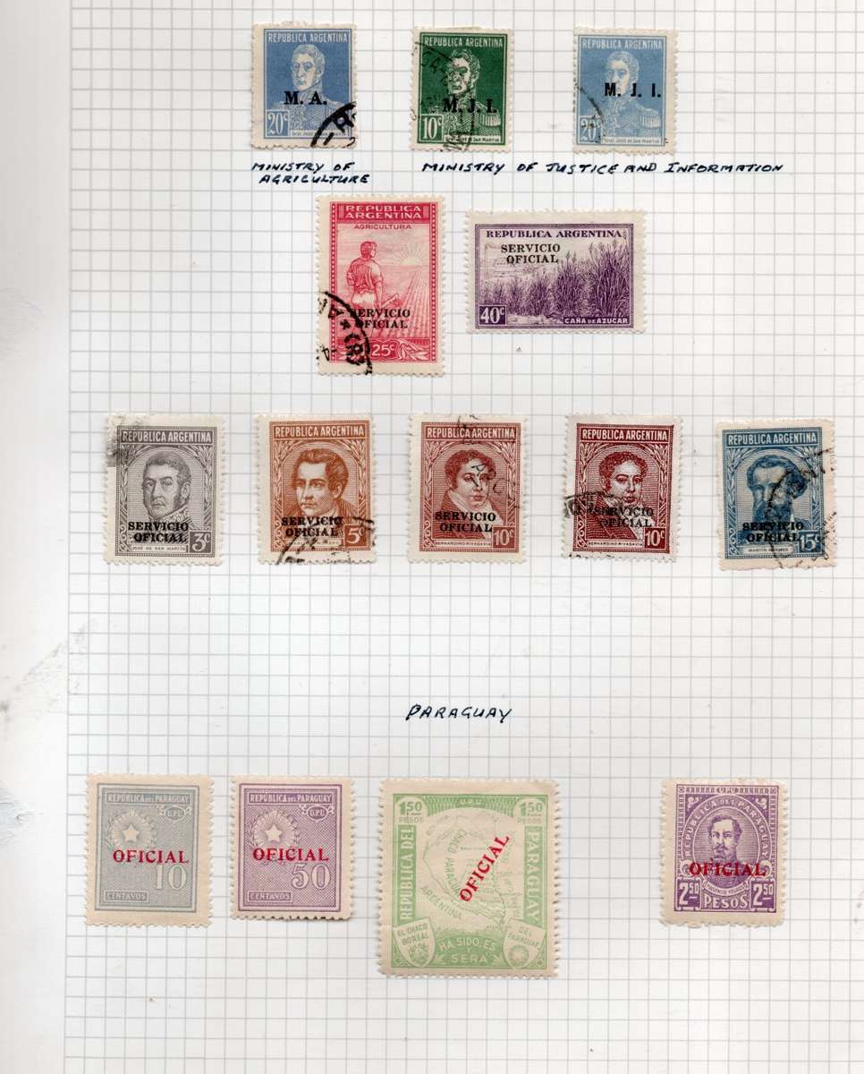 Argentina various official / service stamps used,  Paraguay 4 MH *