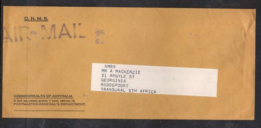 Australia, EIIR, Officia, Postmaster General > S.Africa