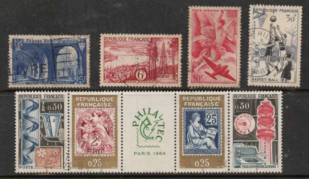 France 1964 Philatec strip, used _ 4 others used