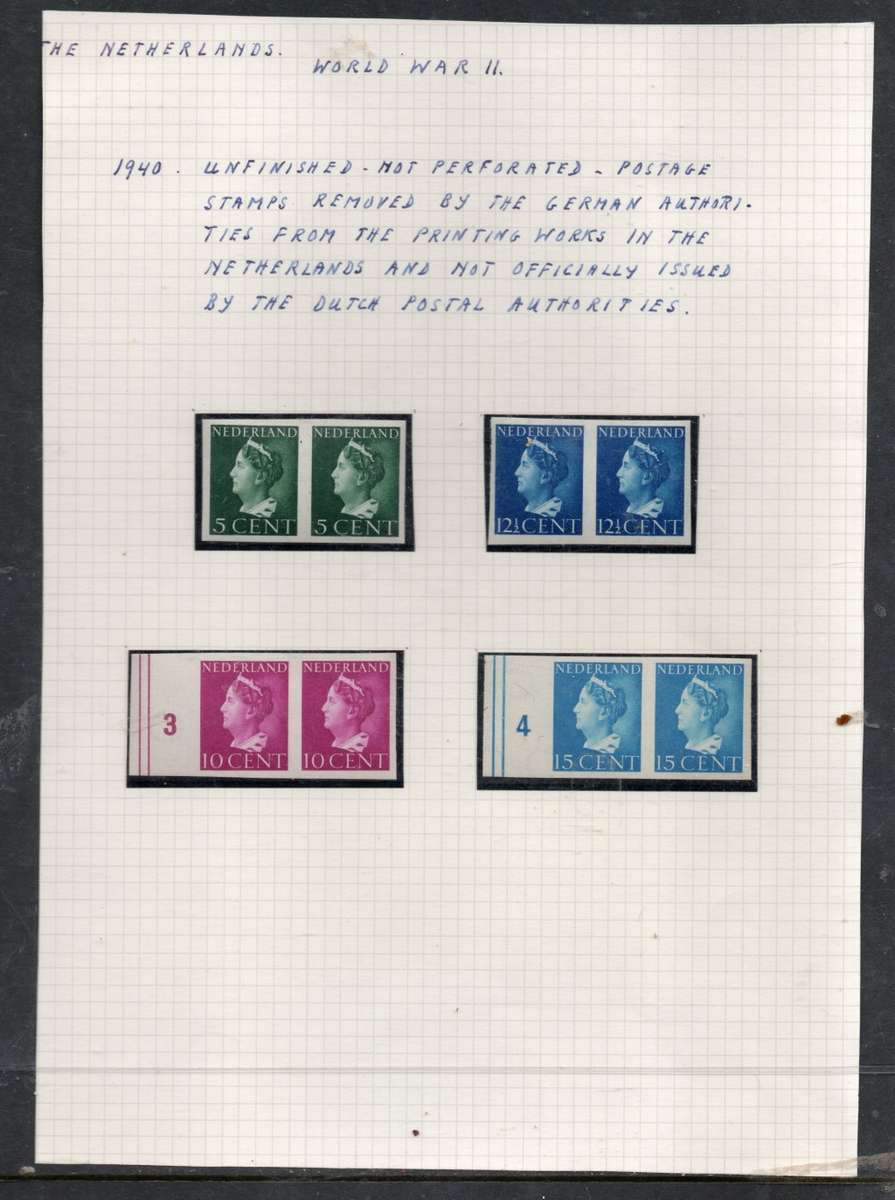 Netherlands, 1940, 4 values imperforate, never officially issued.