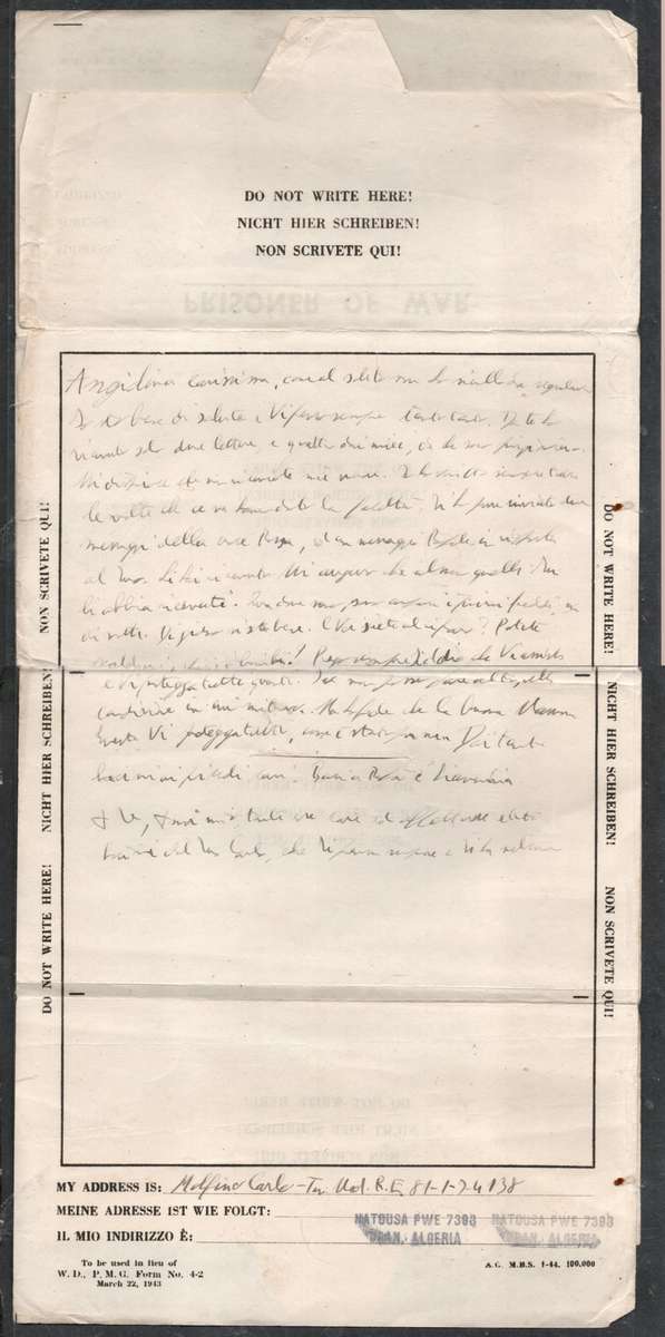 Italian Prisoner of War in Algeria > Italy, VARESSE LIGURE 08.6.45 arrival, , U.S.ARMY P/W EXAMINER