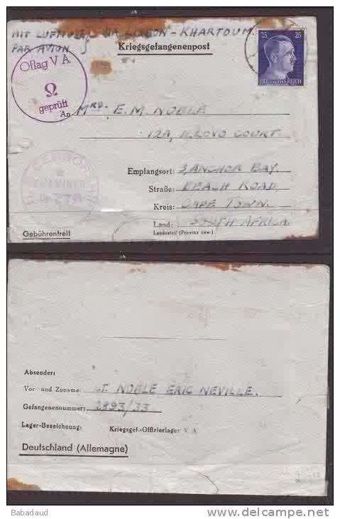 GERMANY PRISONER OF WAR letter to CAPETOWN SOUTH AFRICA via LISBON & KHARTOUM, USA CENSOR