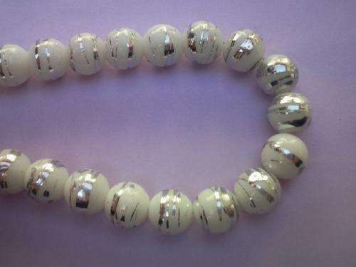 White&Silver Fancy Glass Beads(6mm)(Pack of 15)