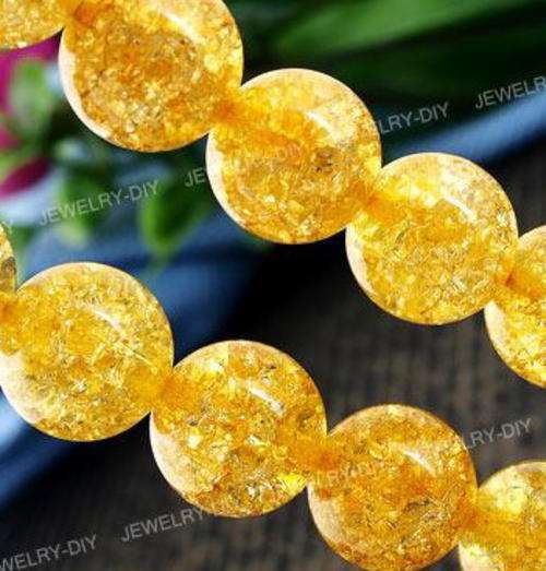Yellow Crackle Glass Beads(8mm)(Pack of 10)