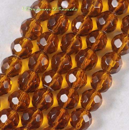 Dark Amber Facetted Glass Beads(6mm)-Pack of 10