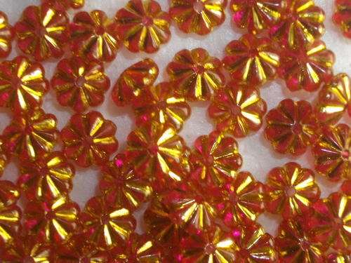 Cerise & Gold Acrylic Sparkle Daisy Spacer/Bead(3.5mmx6mm)