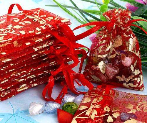 ORGANZA BAGS - Red with Gold Rosel(11cmx8cm)