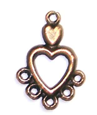 Antique Copper Heart Pendant /Charm /Connector with Loops