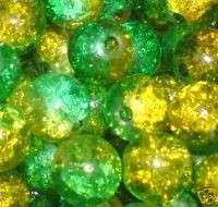 Green&Yellow Crackle Glass Beads(6mm)(Pack of 15)