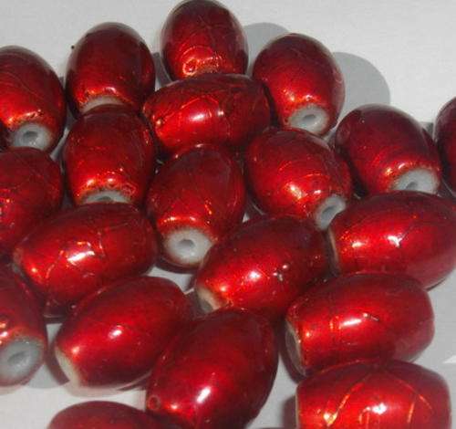 Red Oval Splashed Glass Beads(8mmx11mm)