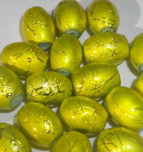 Lime Oval Splashed Glass Beads(8mmx11mm)